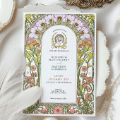 ピンクコスモス&イエローワイルドフラワーズアールヌーボー 招待状