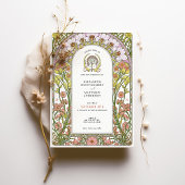 ピンクコスモス&イエローワイルドフラワーズアールヌーボー 招待状