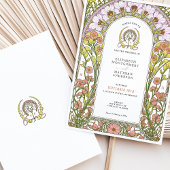 ピンクコスモス&イエローワイルドフラワーズアールヌーボー 招待状