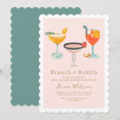 ピンクコッテイルブルンチバブリー赤面ブライダルシャワー 招待状 (正面/裏面)