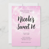 ピンクコットンキャンディクラウドスターリースカイスウィート16パーティー 招待状 (正面)