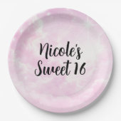 ピンクコットンキャンディクラウドスターリースカイ誕生日パーティー ペーパープレート (正面)