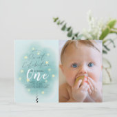 ピンクコットンキャンディスウィートボーイ1stバースデーフォト 招待状 (スタンド正面)