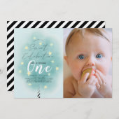 ピンクコットンキャンディスウィートボーイ1stバースデーフォト 招待状 (正面/裏面)