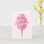 ピンクコットンキャンディスウィート誕生日ウィッシュ カード (黄色い花)