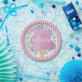 ピンクコットンキャンディバースデーパーティーティール（緑がかった色）タン ペーパープレート (パーティー)