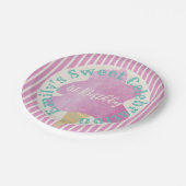 ピンクコットンキャンディバースデーパーティーティール（緑がかった色）タン ペーパープレート (アングル)