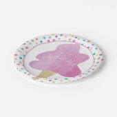 ピンクコットンキャンディバースデーパーティー水の色ドット ペーパープレート (アングル)