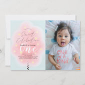 ピンクコットンキャンディースイートガール1stバースデーフォト 招待状 (正面)