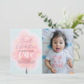 ピンクコットンキャンディースイートガール1stバースデーフォト 招待状 (スタンド正面)