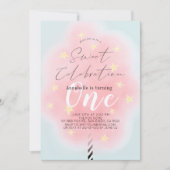 ピンクコットンキャンディースイートガール1st誕生日 招待状 (正面)