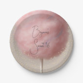 ピンクコットンキャンディ金ゴールド紙吹雪誕生日パーティー ペーパープレート (正面)