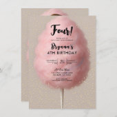 ピンクコットンキャンディ金ゴールド紙吹雪誕生日パーティー 招待状 (正面/裏面)