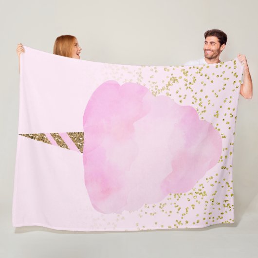 ピンクコットンキャンディ&金ゴールドグリッターお洒落おもしろい フリースブランケット (インサイチュ)