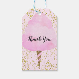 ピンクコットンキャンディ&金ゴールド紙吹雪誕生日パーティー ギフトタグ