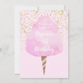 ピンクコットンキャンディ&金ゴールド紙吹雪誕生日パーティー 招待状 (正面)