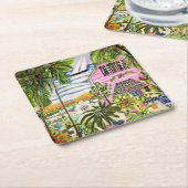 ピンクコテージバイザベイI スクエアペーパーコースター (アングル)