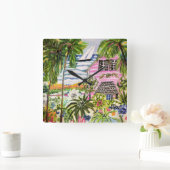 ピンクコテージバイザベイI スクエア壁時計 (ホーム)