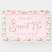 ピンクコテージバラハッピースウィート16誕生日 横断幕 (横)