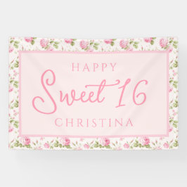 ピンクコテージバラハッピースウィート16誕生日 横断幕