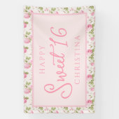 ピンクコテージバラハッピースウィート16誕生日 横断幕 (縦)