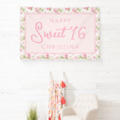 ピンクコテージバラハッピースウィート16誕生日 横断幕 (インサイチュ)