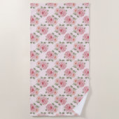 ピンクコテージバラフローラヴィンテージパターン ビーチタオル (正面)