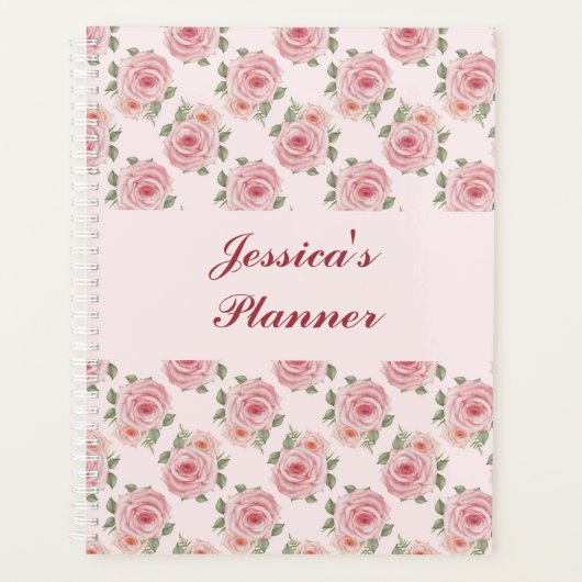 ピンクコテージバラ花ヴィンテージ模様 プランナー手帳 (正面)