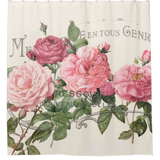 ピンクコテージバラ シャワーカーテン (正面)