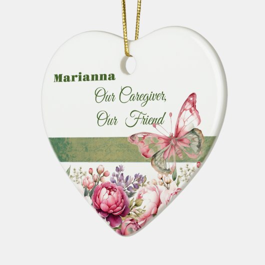 ピンクコテージフローラ介護者ハートオーナメント セラミックオーナメント (左)