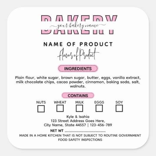 ピンクコテージローラベルベーカリー包装 スクエアシール (正面)