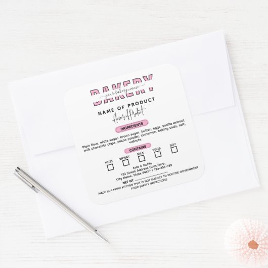 ピンクコテージローラベルベーカリー包装 スクエアシール (封筒)