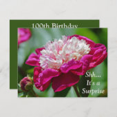 ピンクコテージ牡丹フラワーサプライズ100誕生日 招待状 (正面/裏面)