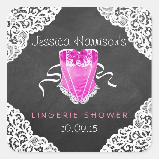 ピンクコルセットホワイトレースシャルボードランジェリーシャワー スクエアシール (正面)