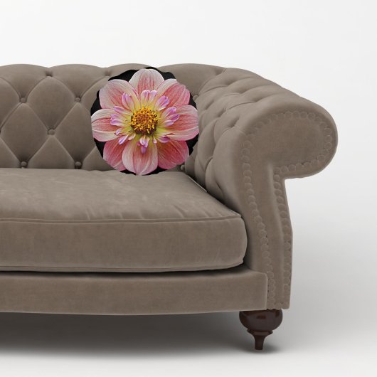 ピンクコレットダリアオンブラックフローラ ラウンドクッション