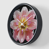 ピンクコレットダリアオンブラックフローラ 壁時計 (傾斜)