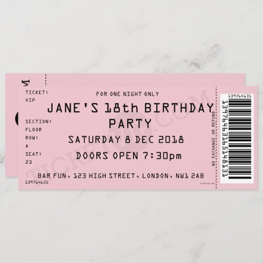 ピンクコンサートのチケットのパーティの招待状 招待状 (正面/裏面)