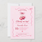 ピンクコンセットボウさくらんぼオントップブライダルシャワー 招待状 (正面)