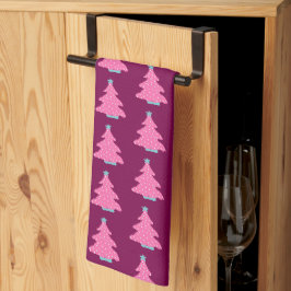 ピンクコンテンポラリーのクリスマスツリー キッチンタオル
