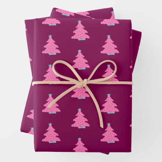 ピンクコンテンポラリーのクリスマスツリー ラッピングペーパーシート (インサイチュ)