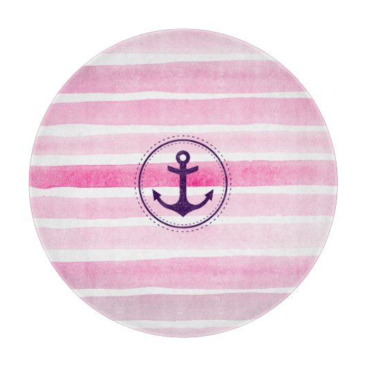 ピンクコンテンポラリーの水彩模様といかり カッティングボード (正面)