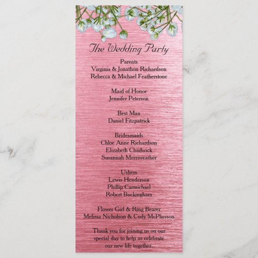 ピンクコンテンポラリーの金属と白のバラ結婚ズ プログラム (裏面)