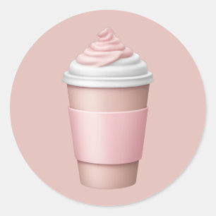 ピンクコーヒーカップとホイップクリーム絵文字 ラウンドシール
