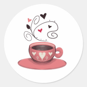 ピンクコーヒーカップ ラウンドシール