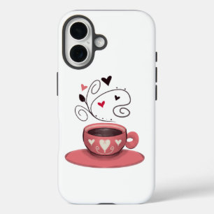 ピンクコーヒーカップ iPhone 16ケース