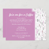 ピンクコーヒー愛好家のバースデーパーティ招待状 招待状 (正面/裏面)