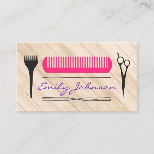 ピンクコームサロンスタイリストツールウッド 名刺 (正面)