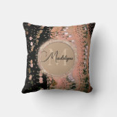 ピンクコーラルアンドブラックコインパーソナライズされたグリッター クッション (裏面)