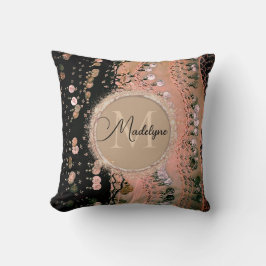 ピンクコーラルアンドブラックコインパーソナライズされたグリッター クッション