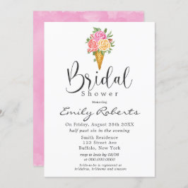 ピンクコーラルイエローアイスクリームコーンブライダルシャワー 招待状